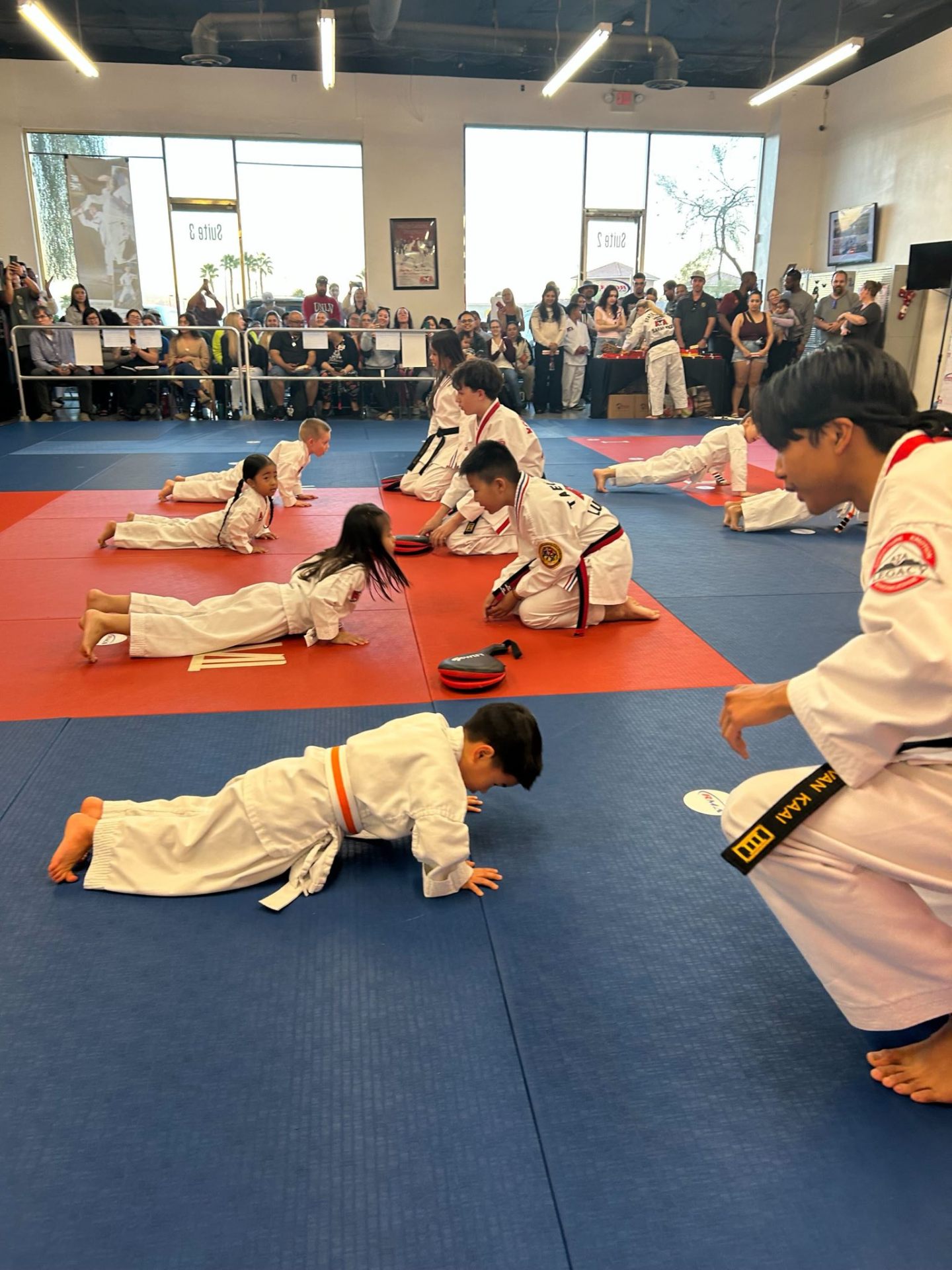 Students grinding through push-ups together